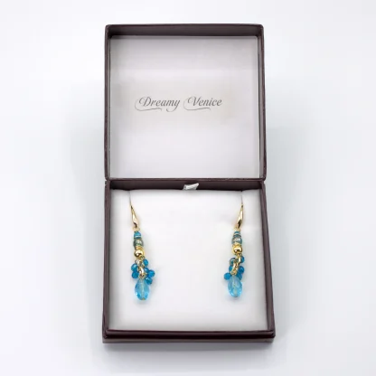 Murano glass Crystal Clusters Drop Earring Blue in gift box