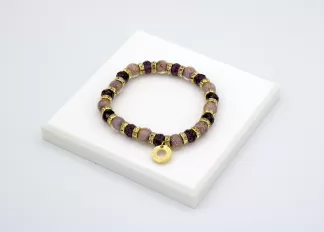Dark multi-toned Murano glass bracelet stretch bracelet with bling and gold details