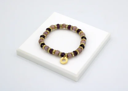 Dark multi-toned Murano glass bracelet stretch bracelet with bling and gold details