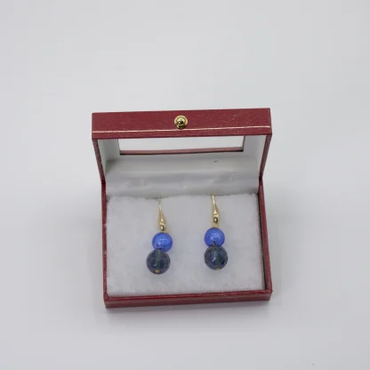 Double drop two tones of beautiful blue Murano glass earrings on gold French wire in gift box