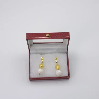 Double drop Murano gold and white earrings