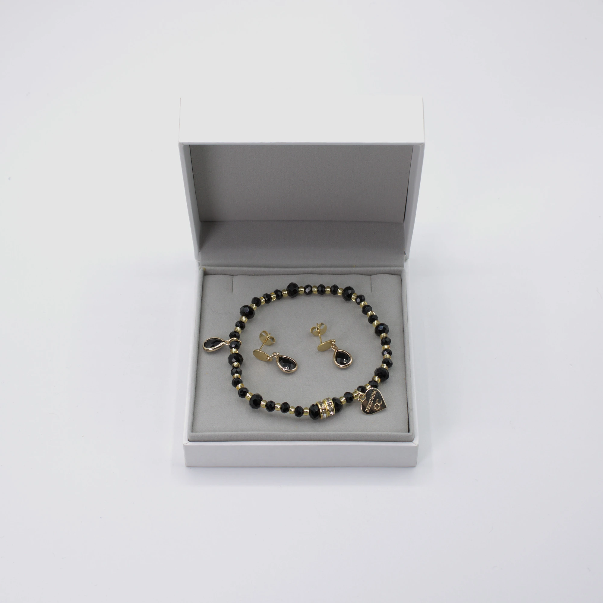 Ebony bracelet and earring set with gold details gift boxed