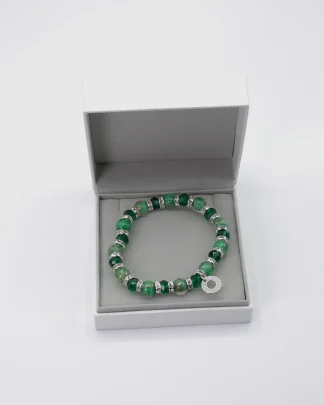 Green multi-toned stretch bracelet with bling in gift box