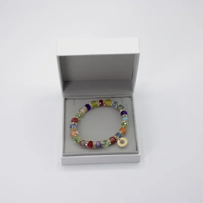 Multi-colored Murano glass sommerso bead bracelet with bling