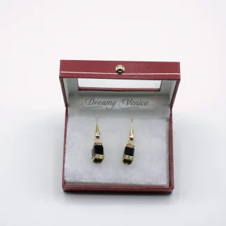 black Murano glass crystal and bling earring in a gift box