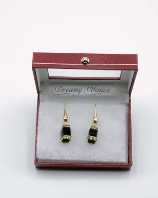 black Murano glass crystal and bling earring in a gift box