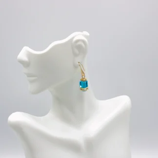 Murano glass light blue cube crystal glass with bling details, one inch drop earring on gold French wires