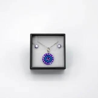 Millefiori blue and white pendant and earring set boxed