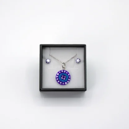 Millefiori blue and white pendant and earring set boxed