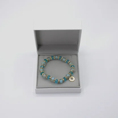 Turquoise mulit-toned Murano stretch bracelet with bling boxed