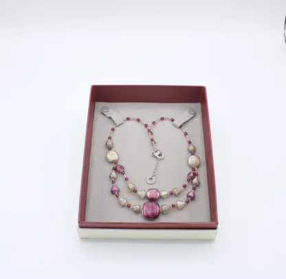 murano glass pink and sand colors necklace - boxed