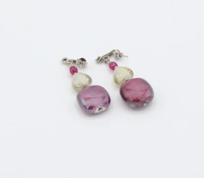 Murano Earrings in Rose and Sand colors double drop with bling detail