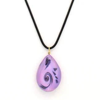 Murano purple scroll teardrop pendant on a black cord
