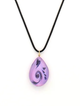 Murano purple scroll teardrop pendant on a black cord