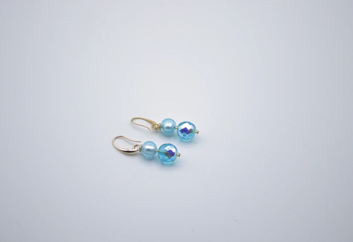 Murano glass turquoise double drop earrings
