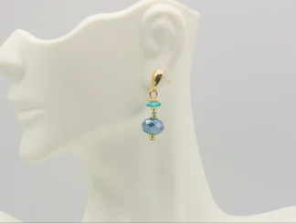 Delicate faceted aqua Murano glass crystal small drop earring with gold stud one inch long