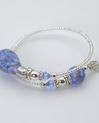 Silver Murano seed bead wrap bracelet with blown glass beads in blue