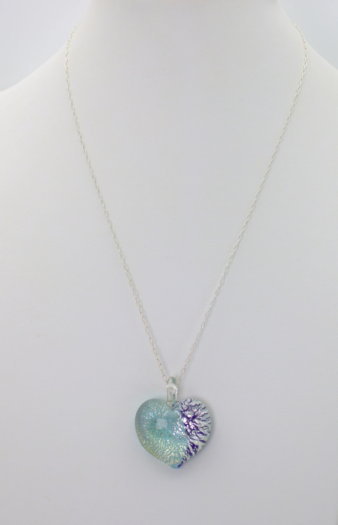 Murano Blue Silver Swirl Heart Pendant