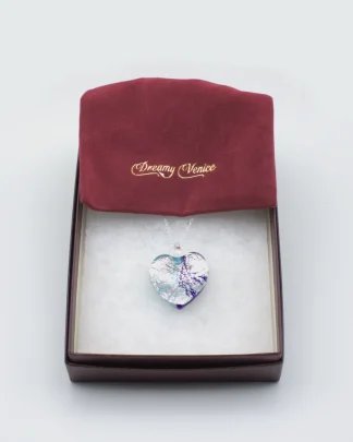 Murano blue swirl heart pendant, silver on blue tones heart