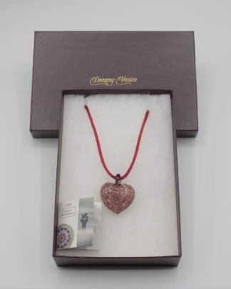 murano glass jewelry red heart necklace in box