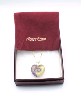 Murano Gold on Blue Swirls Heart Pendant