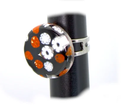 Black and red millefiori ring with adjustable band