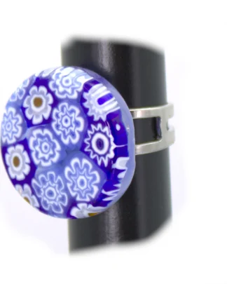 Blue and white millefiori ring with adjustable band