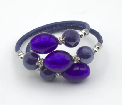 Blue triple wrap Murano bead leather strap fancy bracelet