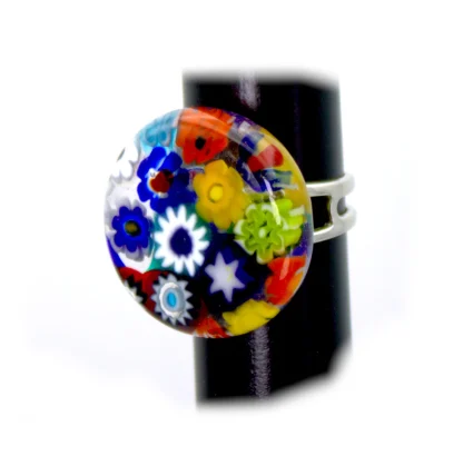 Primary multicolor millefiori ring with adjustable band