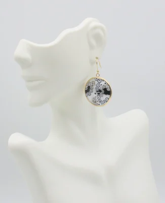 Black and White Millefiori Earring set in gold