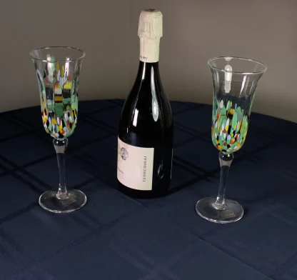 Venetian crystal champagne flutes set with mutlticolor hand painted design