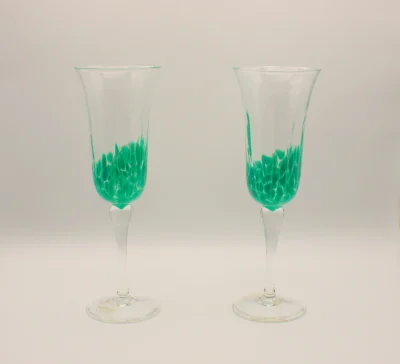 Pair of Murano glass champagne flutes with green details