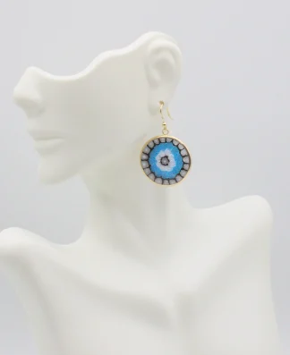 Turquoise and dark blue Millefiori earring