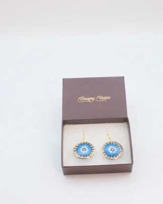Turquoise and blue millefiori earring set in gold