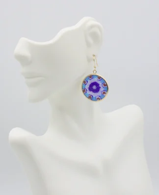 Blues and red millefiori earring set in gold