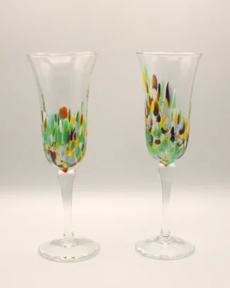 Murano glass champagne flutes with red detailing