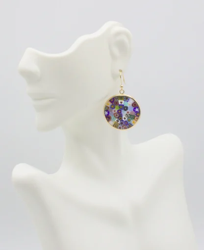 multicolor Murano millefiori earring set in gold