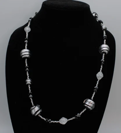 Silver and black long Murano necklace