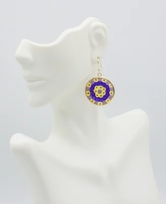 Murano Millefiori yellow and blue earrings in gold setting