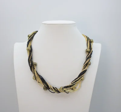 Murano necklace gold and black multi-strand necklace with lampworked beads interspersed