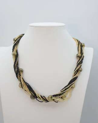 Murano necklace gold and black multi-strand necklace with lampworked beads interspersed