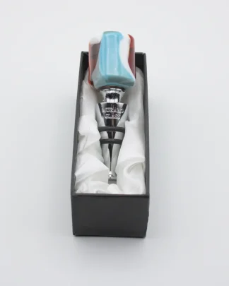 Murano glass oversized wine bottle stopper red, turquoise and white