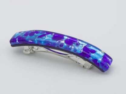 Murano glass barrette blue tones on silver