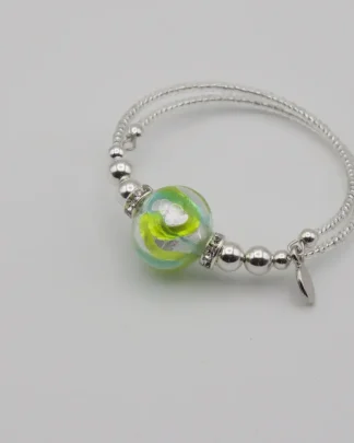 Murano silver wrap bracelet with lime and turquoise marks