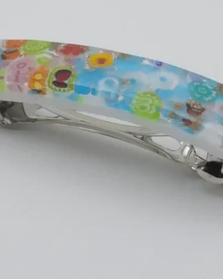 Blue Murano glass bright turquois barrette with millefiori