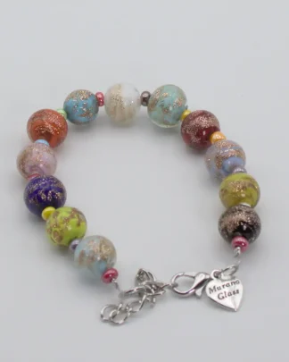 Multicolor Murano glass copper infused bead bracelet with lobster clasp