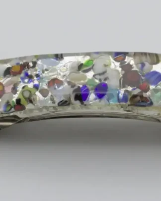 Silver Murano glass barrette with multicolor glass speckles like confetti