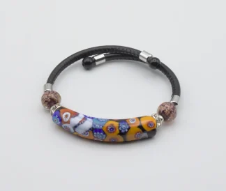 Murano mango and mixed color millefiori flower snap bracelet