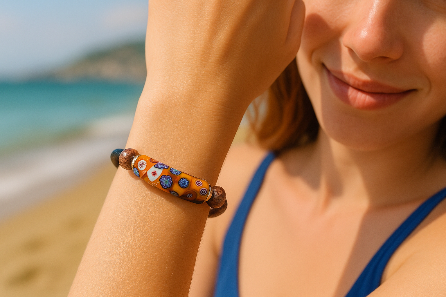 Mango Millefiori Murano Flower Snap Bracelet