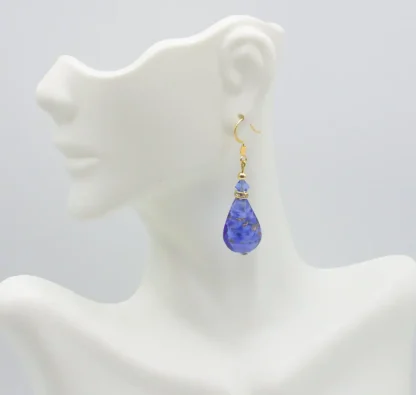 blue and copper infused large teardrop Murano earring